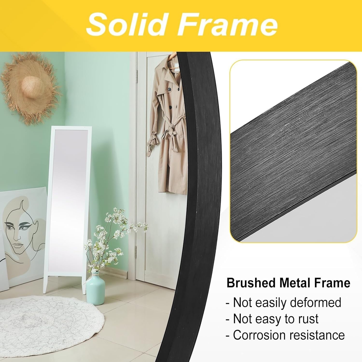 Black Round Wall Mirror 76x76 cm Metal Frame for Bathroom & Vanity