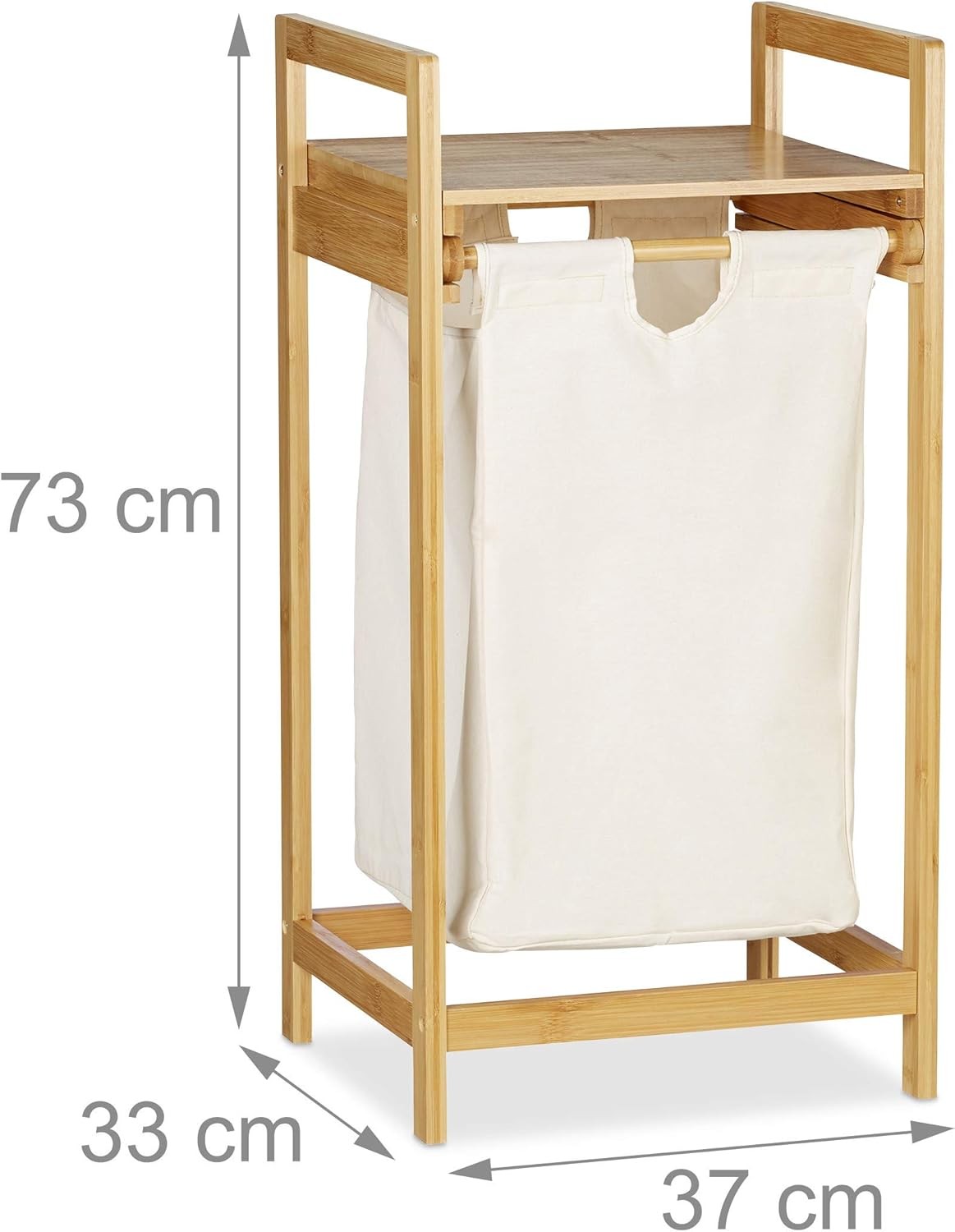 Bamboo Laundry Hamper with Shelf Pull-Out Bag 30L Natural Wood Storage Stand