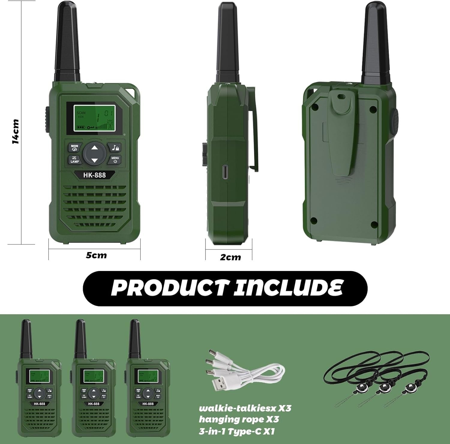 Kids Walkie Talkies Rechargeable 3 Pack 3 Mile Range VOX NOAA Radio