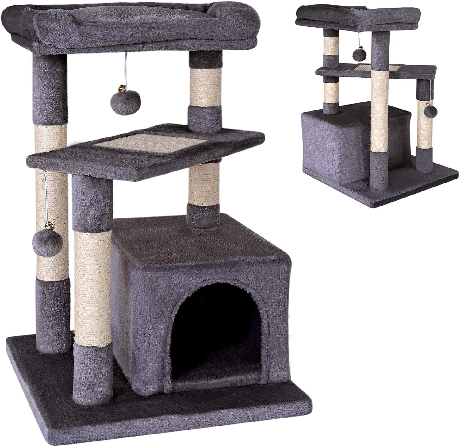 Cat Tree 75cm with Condo Scratching Posts Sisal Rope Plush Beds for Cats