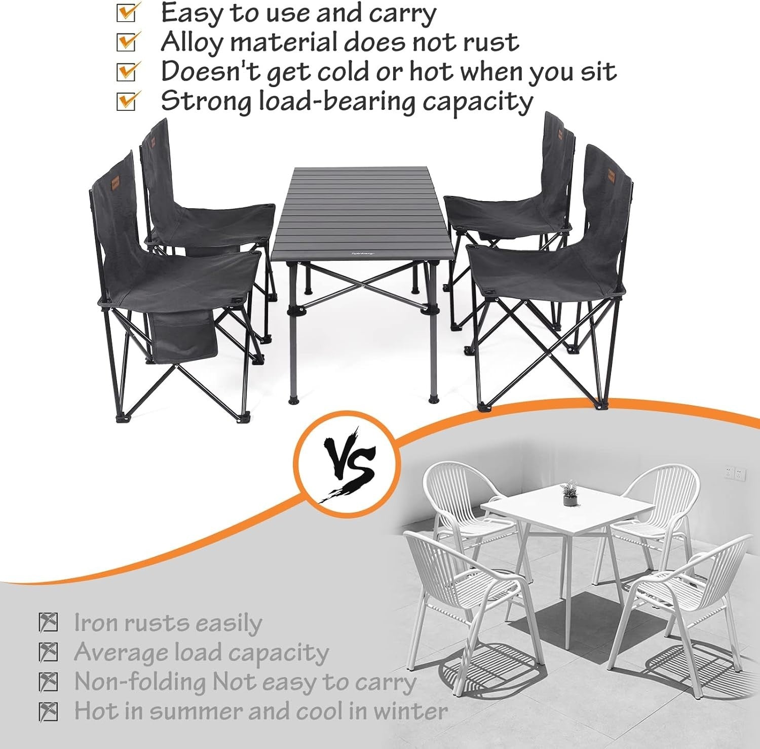 Foldable Camping Table Set with 4 Chairs Portable Outdoor Picnic BBQ Garden