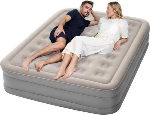 Inflatable King Air Mattress with Built-In Pump & Pillow Grey 200x150x40cm