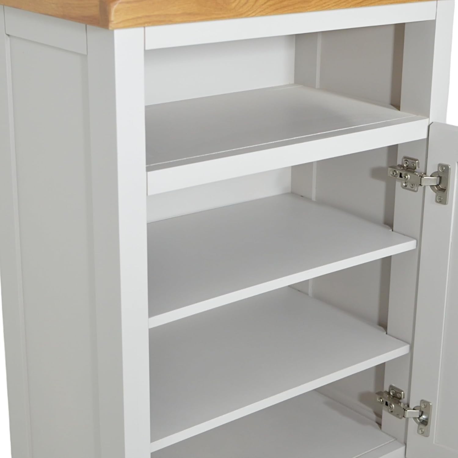 Painted Shoe Storage Cabinet with Oak Top Grey Hallway Cupboard 64x35x88cm