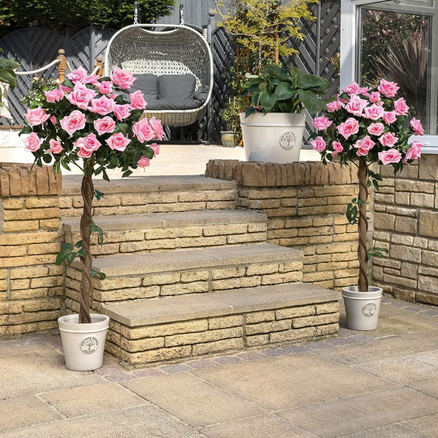 4ft Artificial Pink Rose Tree Twisted Trunk Potted Indoor Outdoor Home Decor