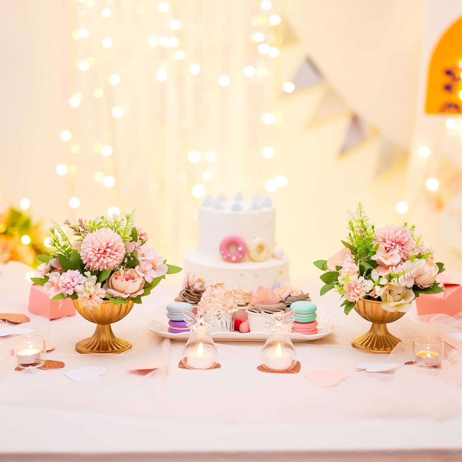 Gold Metal Flower Bowl Set 2pcs Mini Table Centrepiece Wedding Decor