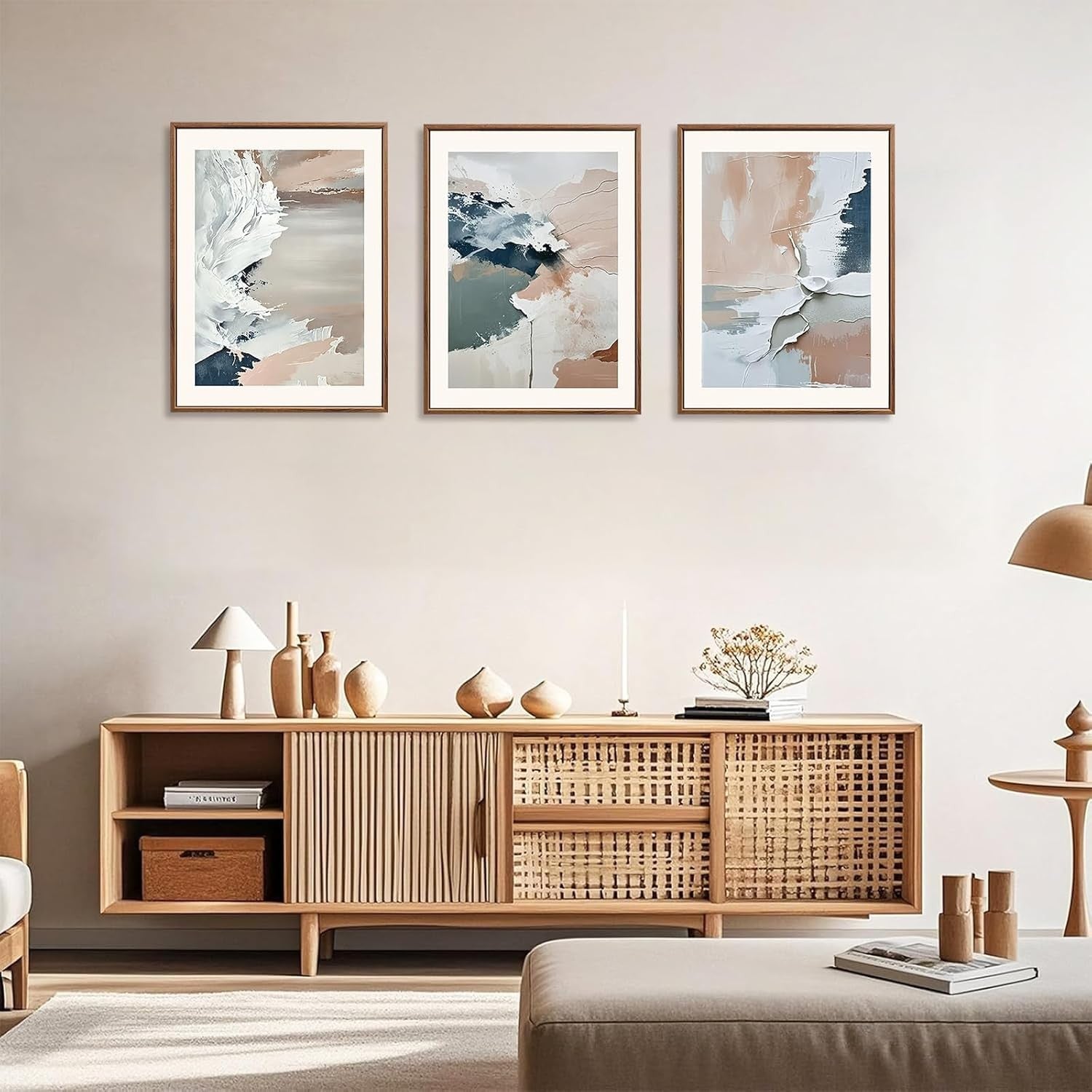 3 Panel Pastel Abstract Canvas Wall Art 30x40cm Framed Set