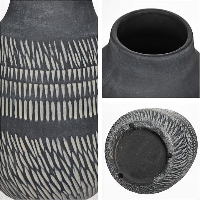Matte Black Ceramic Vase 27cm Tall Modern Scandinavian Decor for Pampas
