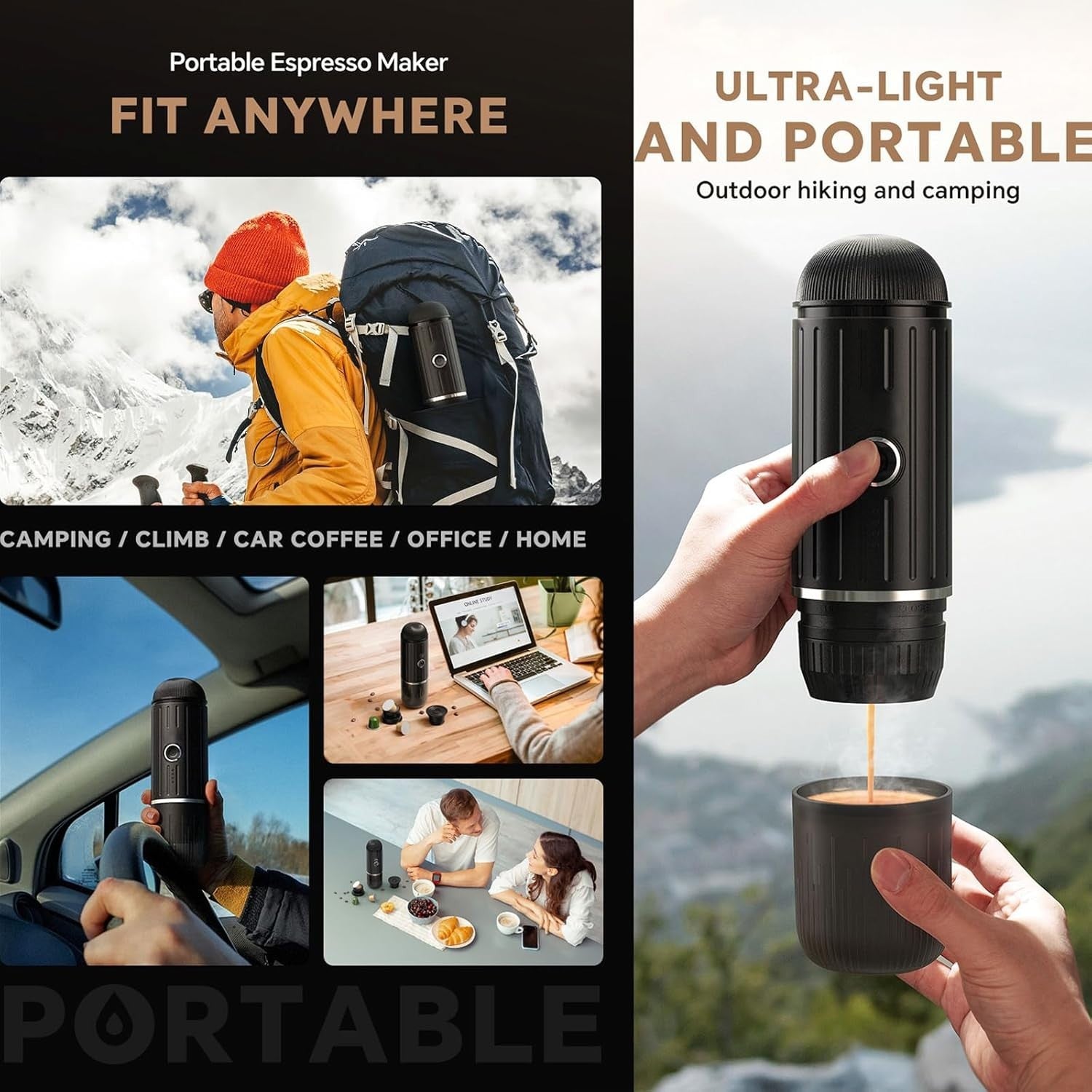 Portable Electric Espresso Maker 12V Travel Coffee Machine 19Bar Self-Heating