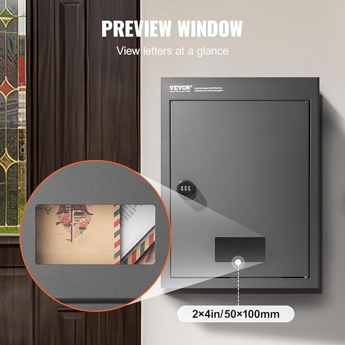Wall-Mount Steel Mail Drop Box Waterproof Lockbox Large Slot & Window