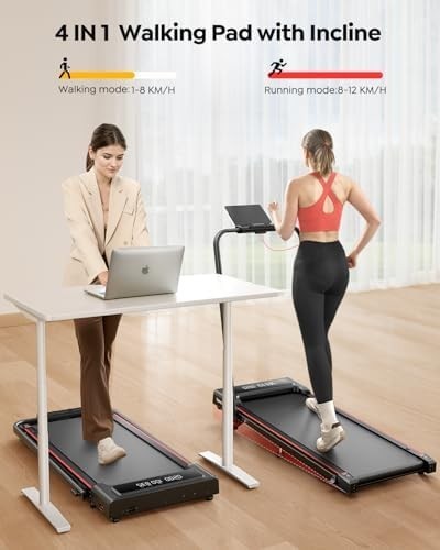 4-in-1 Foldable Incline Treadmill 12km/h, 2.5HP, Dual Display, Bluetooth APP