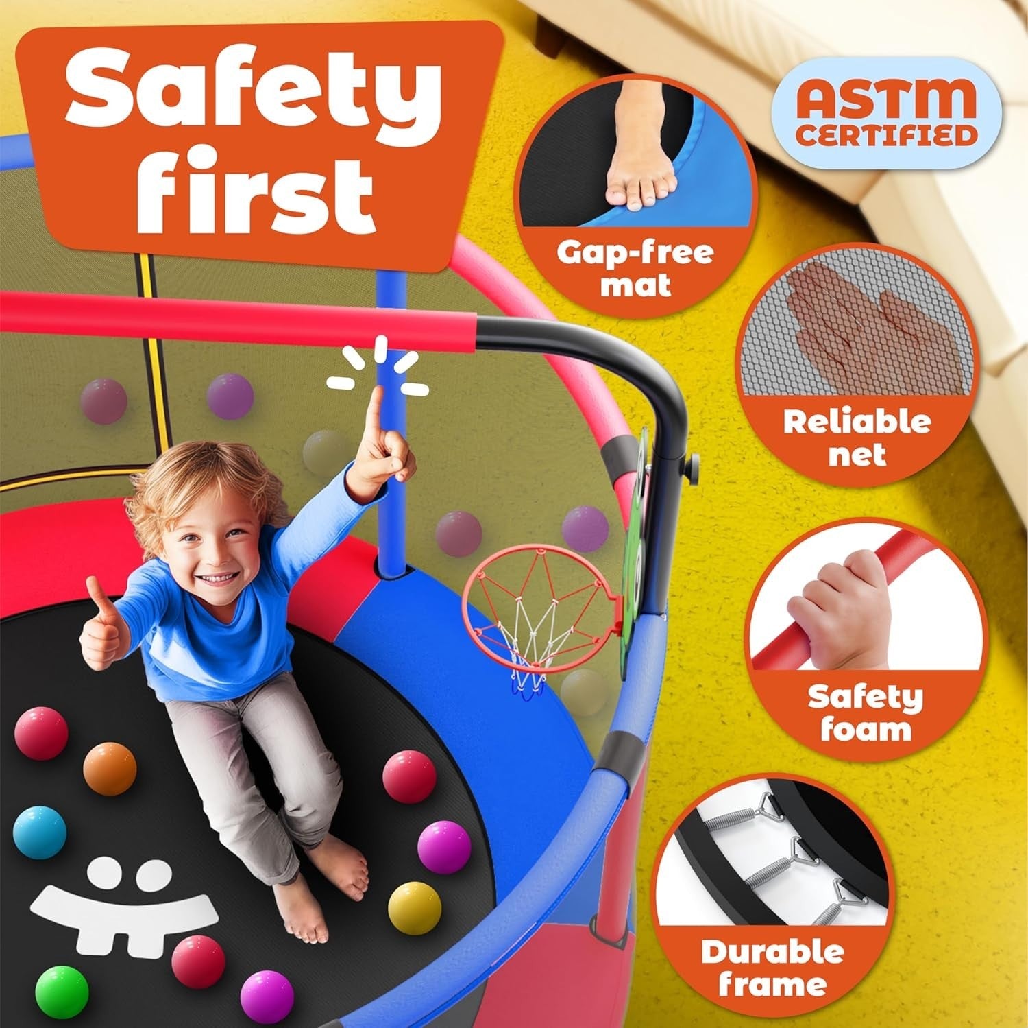 5FT Toddler Rebounder Trampoline with Safety Net Indoor Outdoor