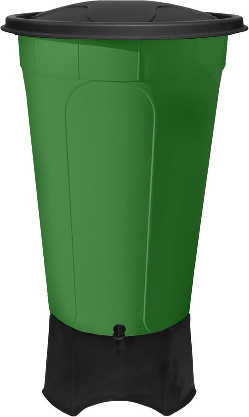 210L Garden Water Butt W/Stand, Tap & Cover Large Bottle Green Rain Collector