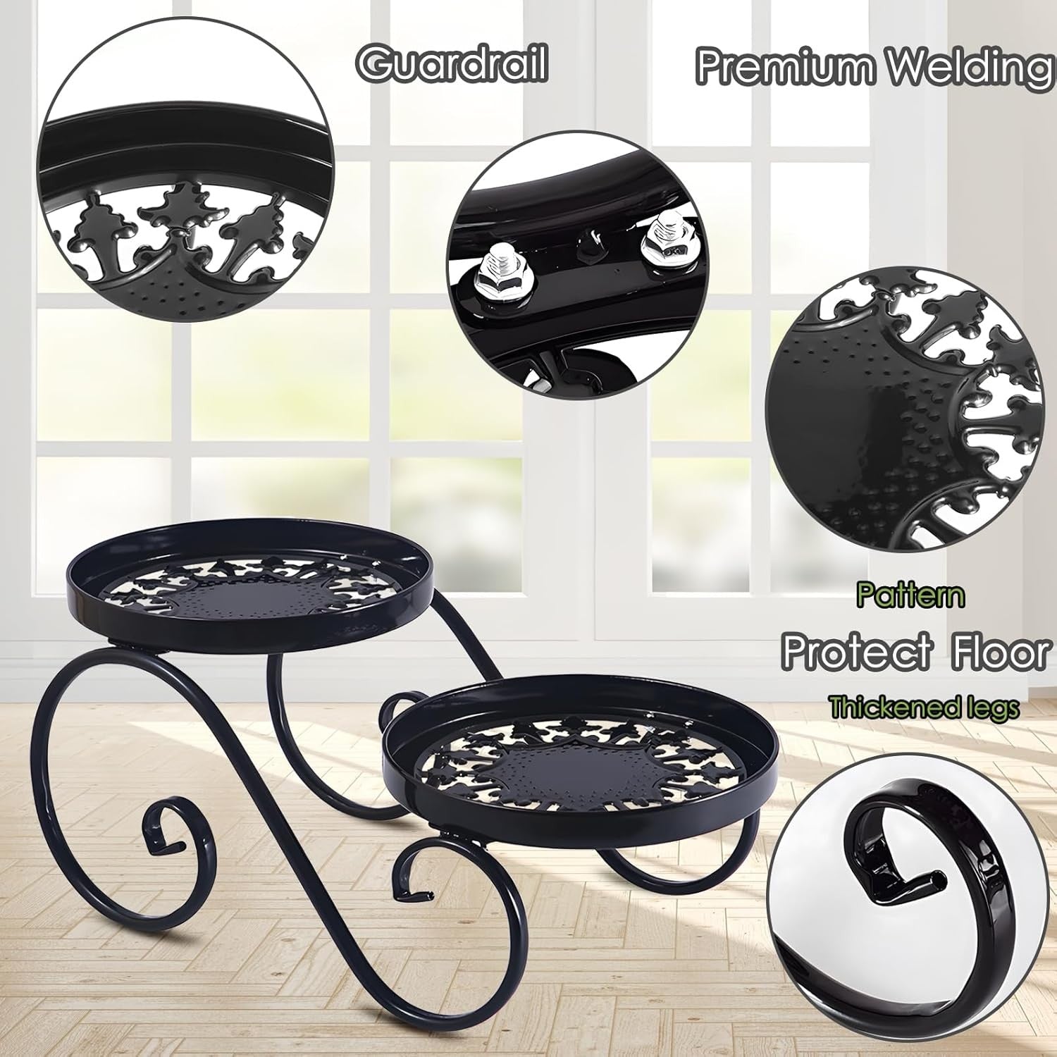 2 Tier Metal Plant Stand Indoor Outdoor Iron Flower Pot Holder Display Rack