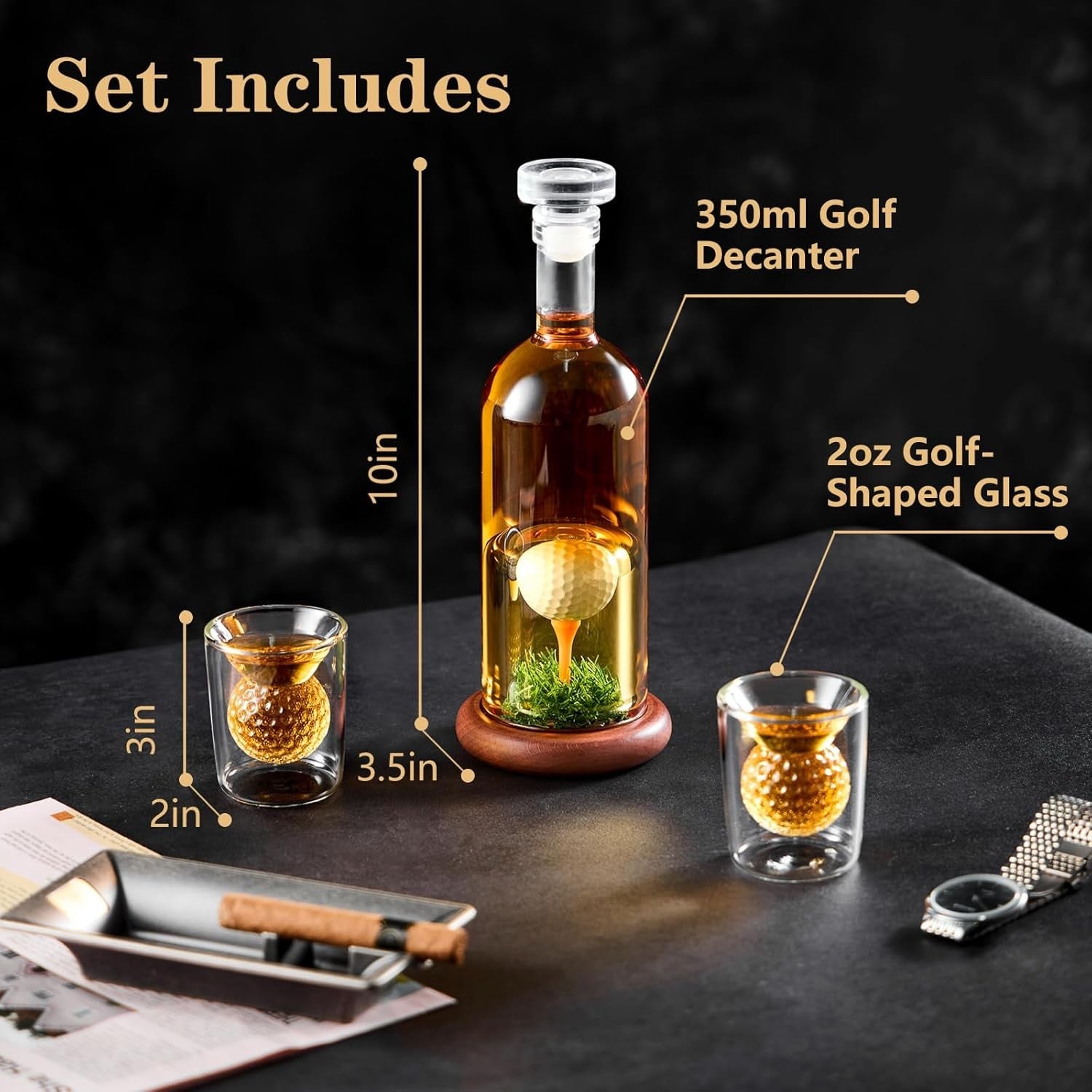 Golf Ball Whiskey Decanter Set with Glasses – 850ml Liquor Dispenser Gift