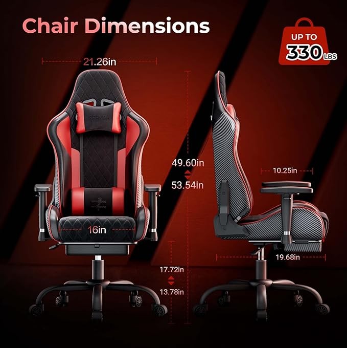 Seenda GCPro-10 Gaming Chair w/ Footrest Black & Red