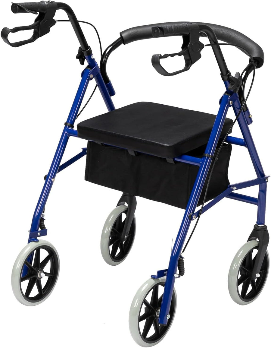 Rollator Walker Lightweight Folding 4 Wheel Mobility Aid Seat Brakes Bag