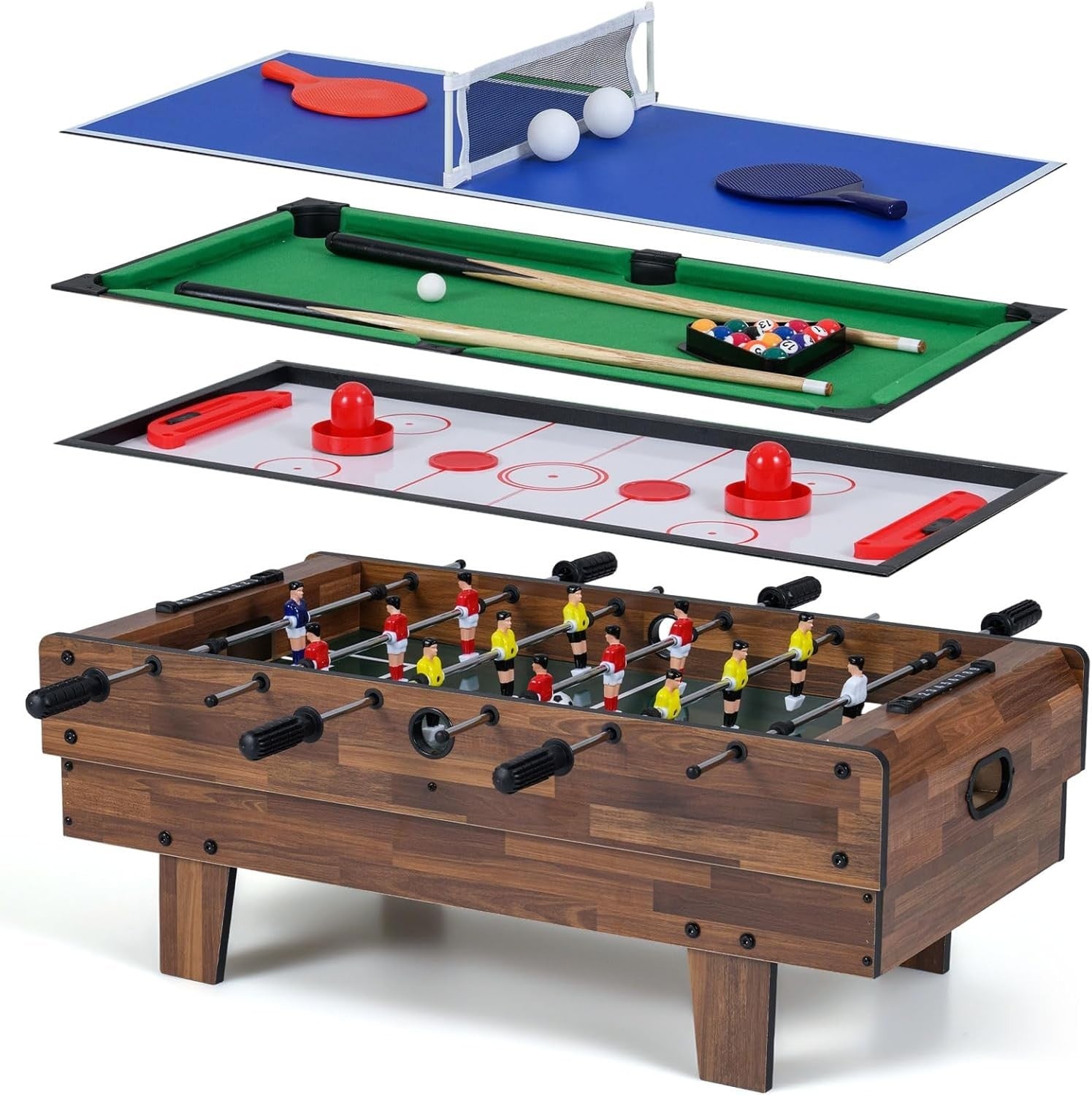 4 in 1 Multi Game Table Foosball Air Hockey Pool Tennis Kids Adults