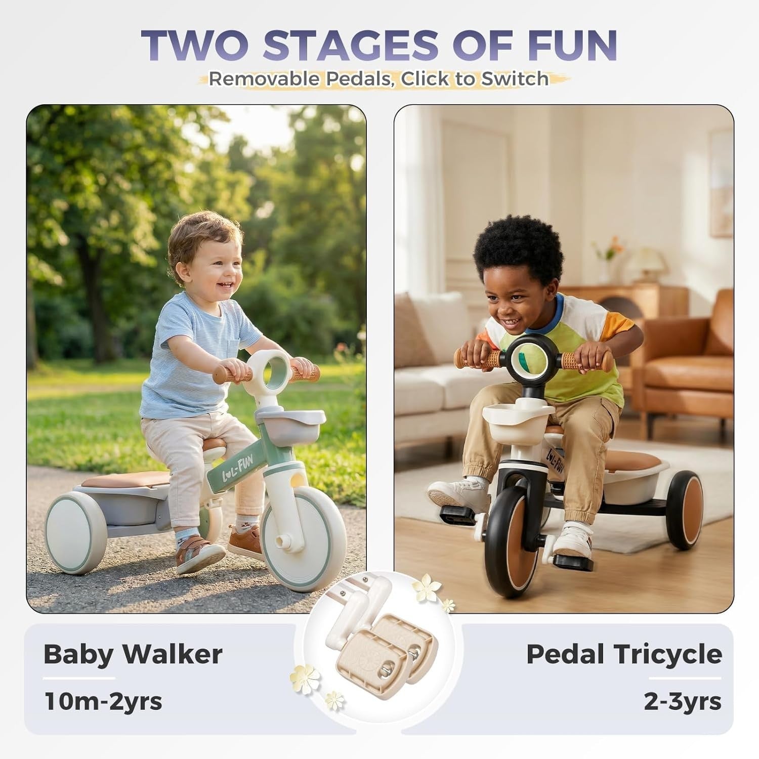 Kids Tricycle Toddler Bike Adjustable Seat Storage Baskets 1-4 Years
