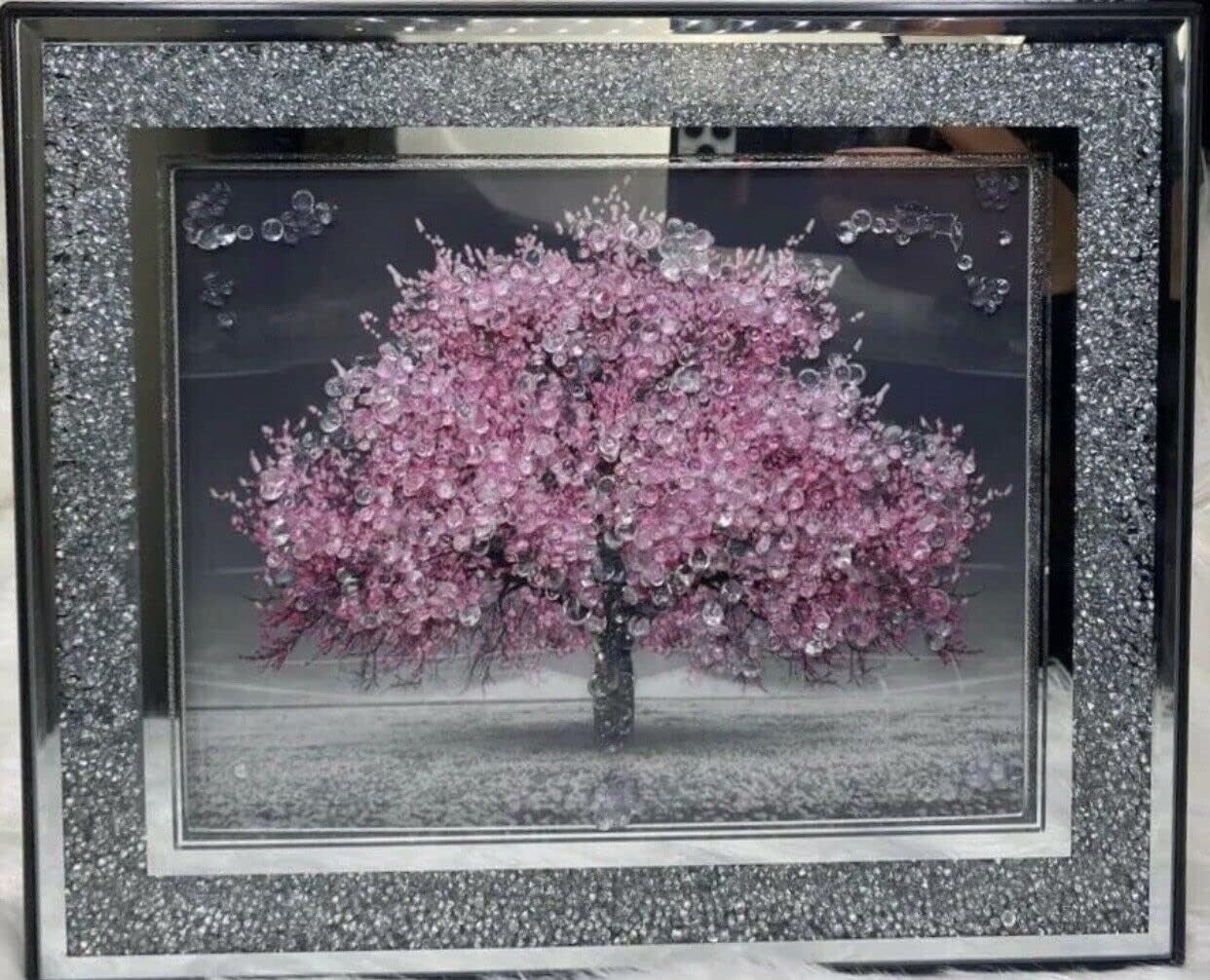 Crushed Crystal Silver Blossom Tree Wall Art 55x45cm