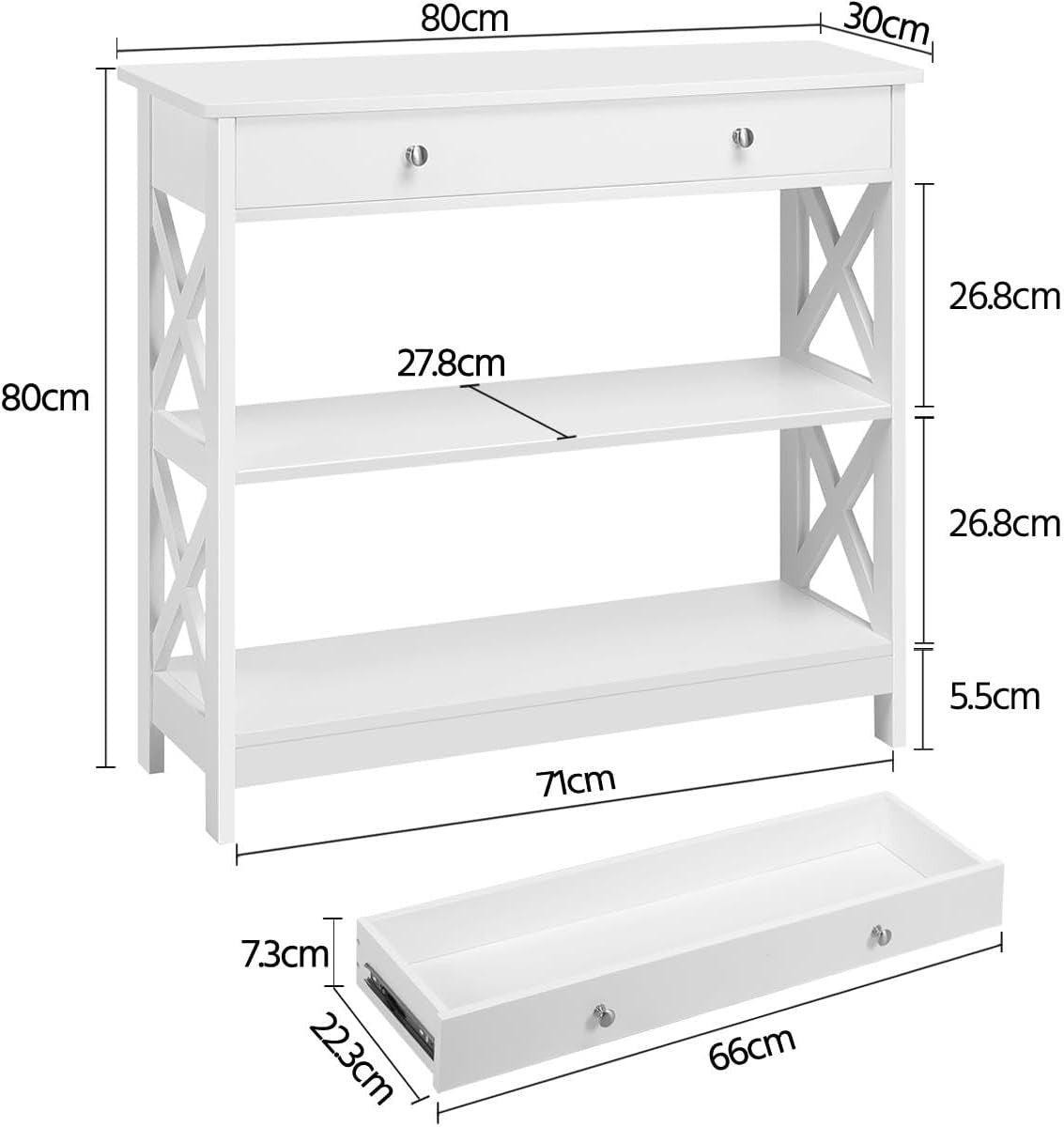 Slim Console Table with Drawer & Storage Shelves – Space-Saving, Durable Wood