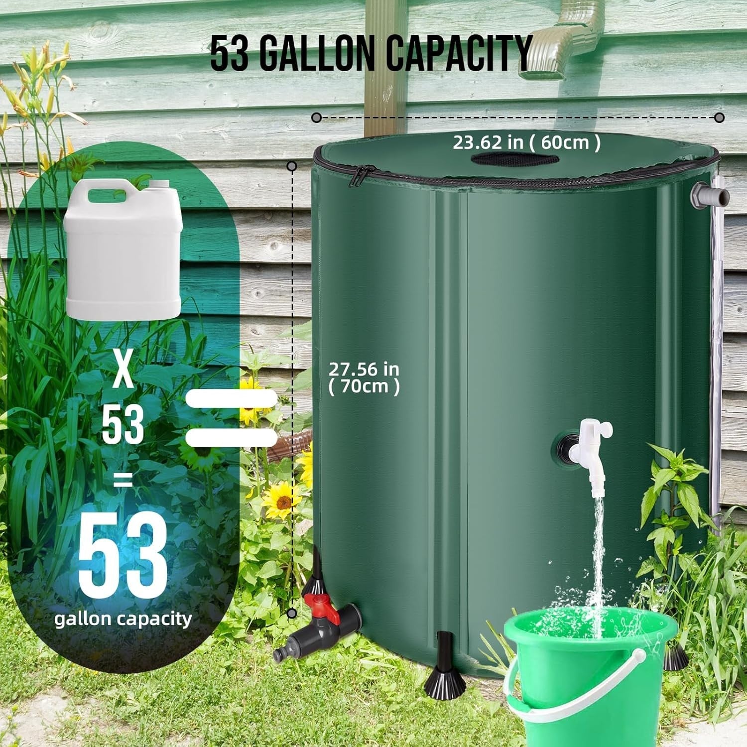 380L Collapsible PVC Garden Water Barrel with Spigots, Filter & Overflow