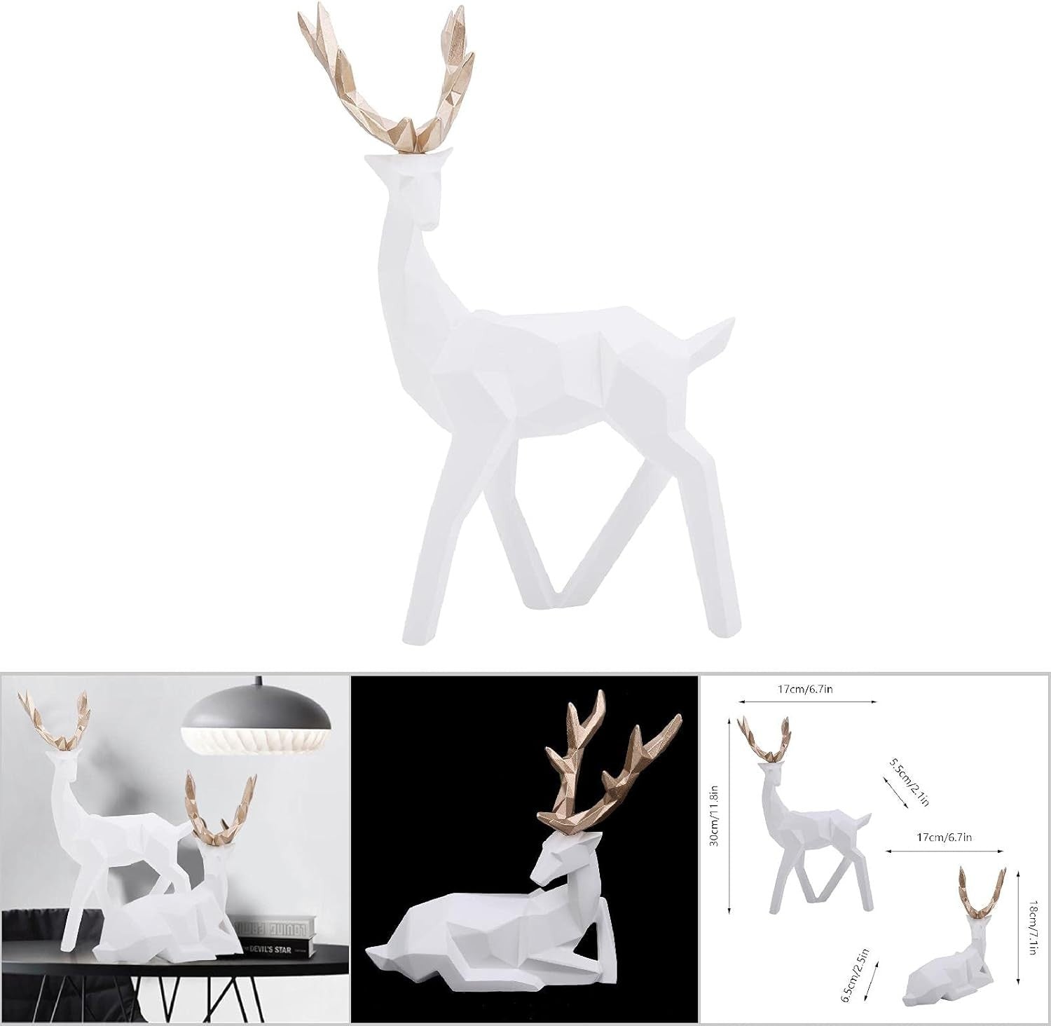 White Reindeer Ornament Set 2PCS • Modern Deer Statues Resin Home Decor Gift
