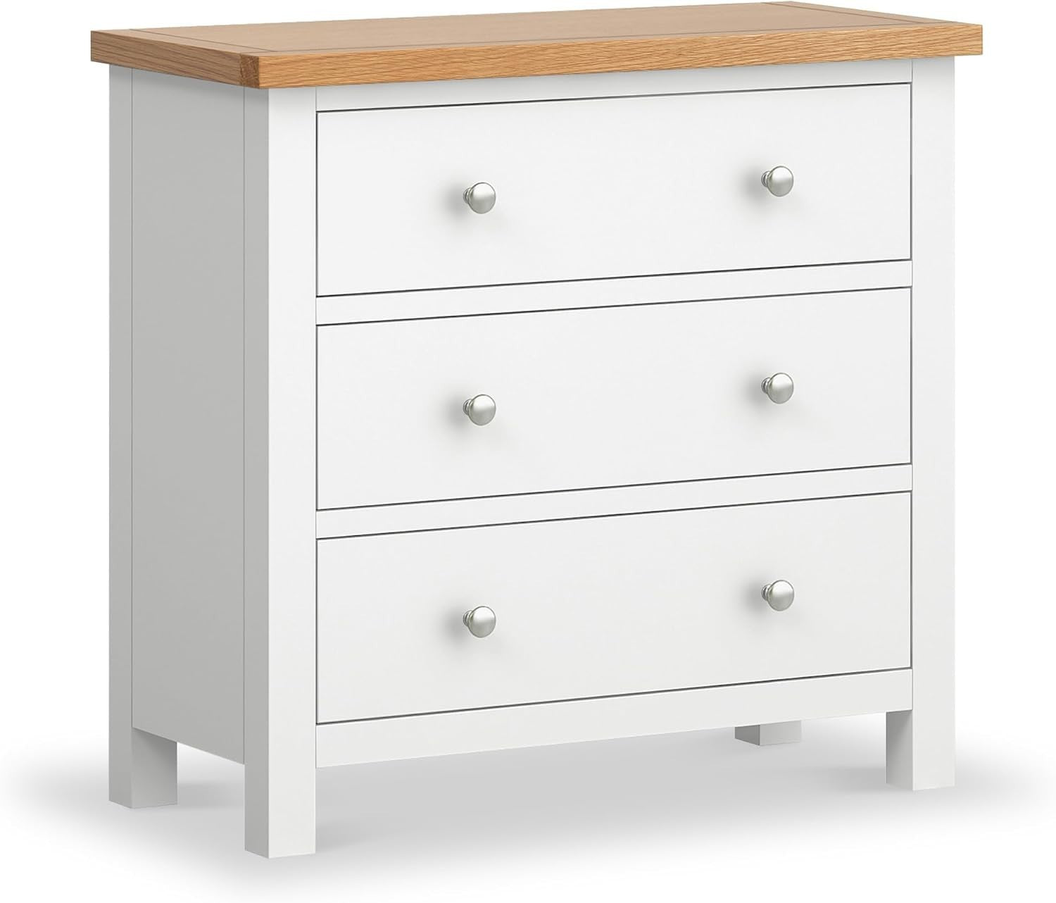 White 3 Drawer Solid Wood Chest Oak Top Bedroom Storage Cabinet Unit