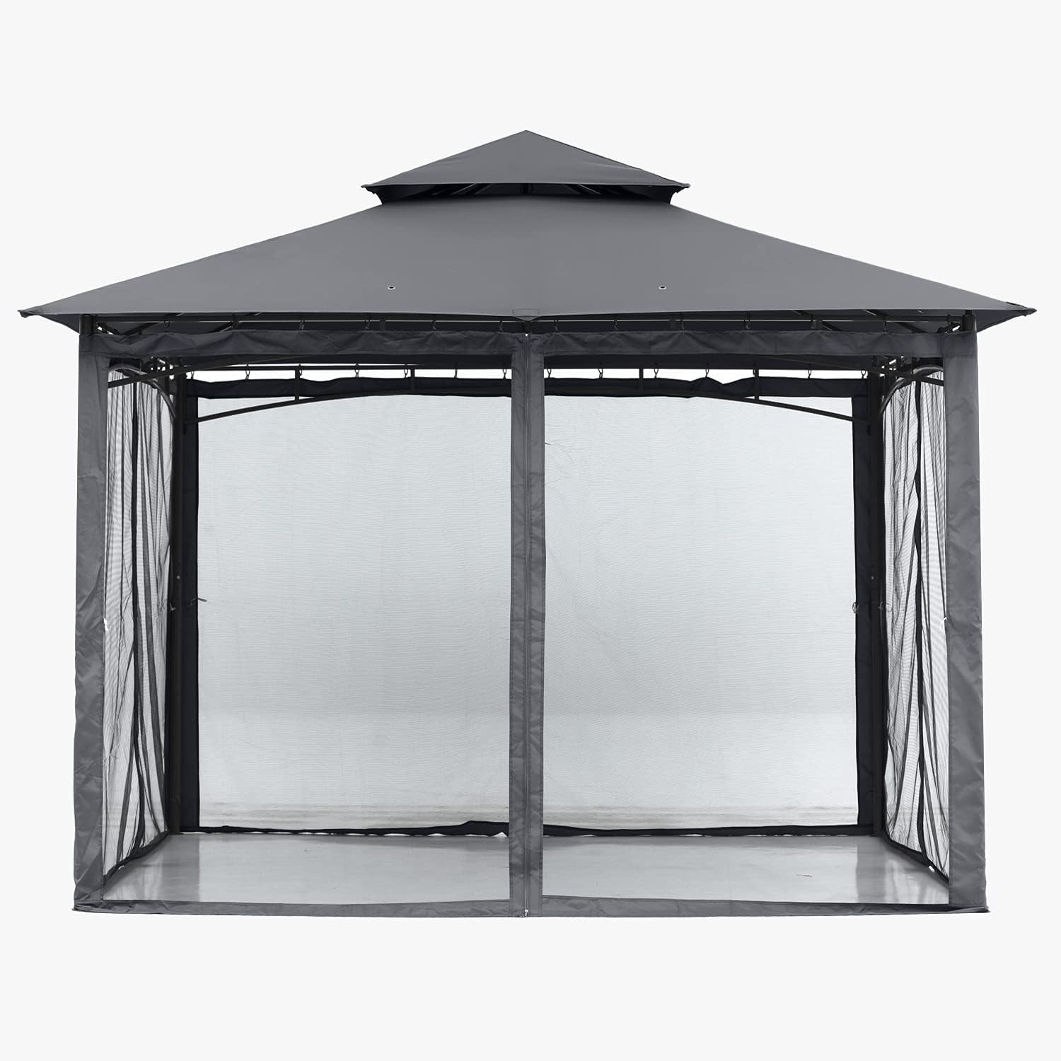 3x3M Grey Outdoor Gazebo With Netting Double Roof Waterproof Garden Patio Tent