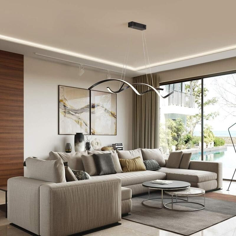 Wave LED Pendant Chandelier Light Remote Dimmable 40W Modern Flush Lamp