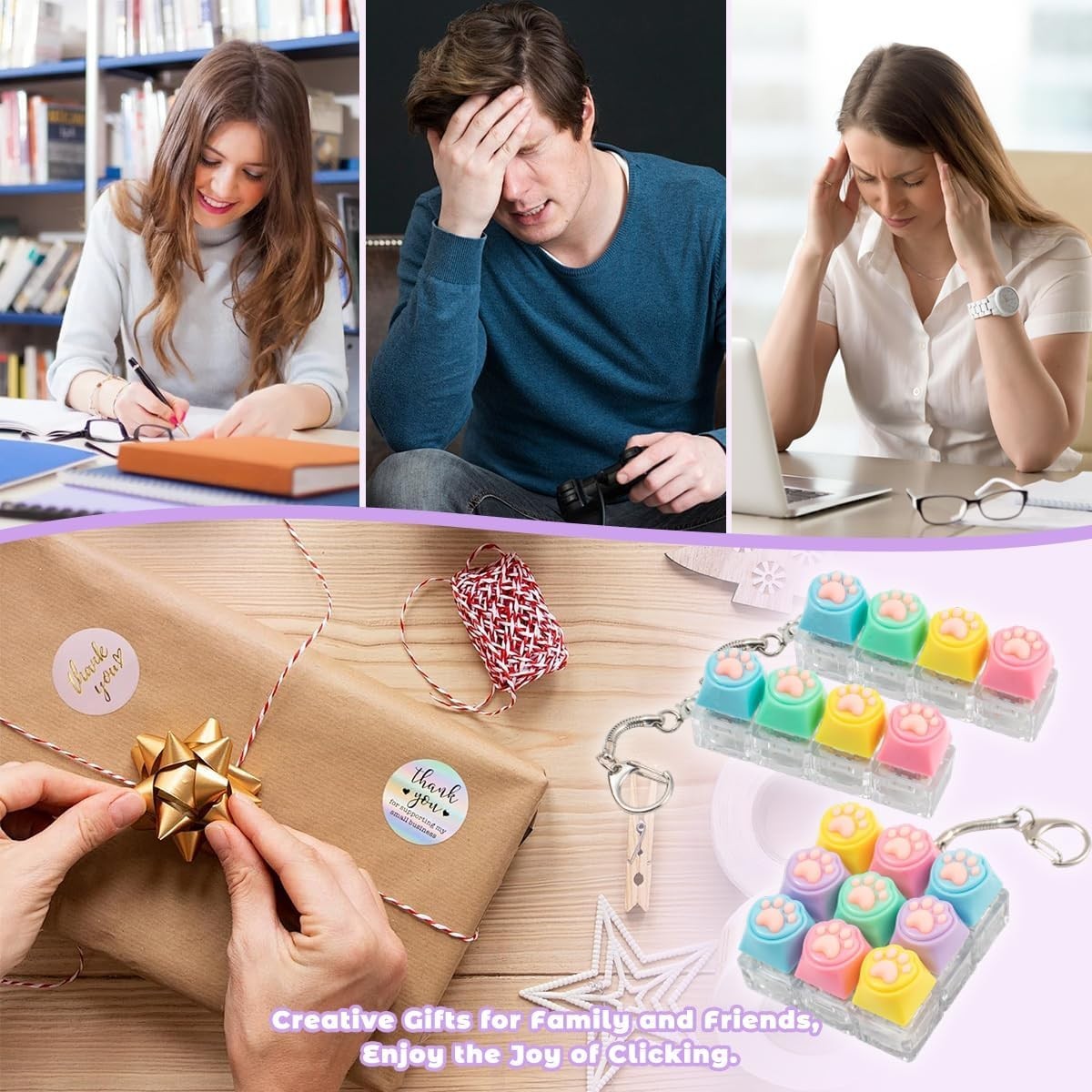 3pcs Colorful Keyboard Clicker Fidget Toy Stress Relief Keychain