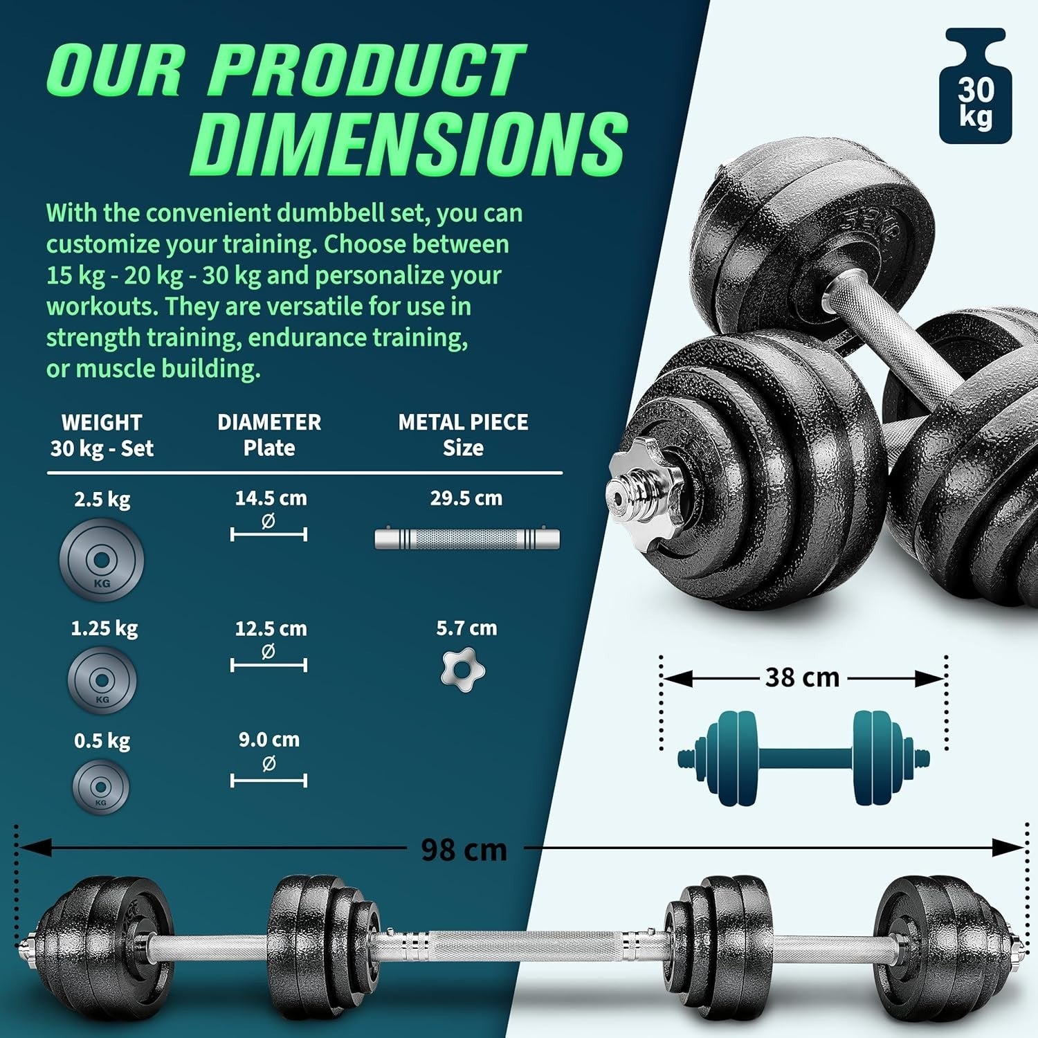30KG Adjustable Dumbbell & Barbell Set 2-in-1 Spinlock Home Gym Weights