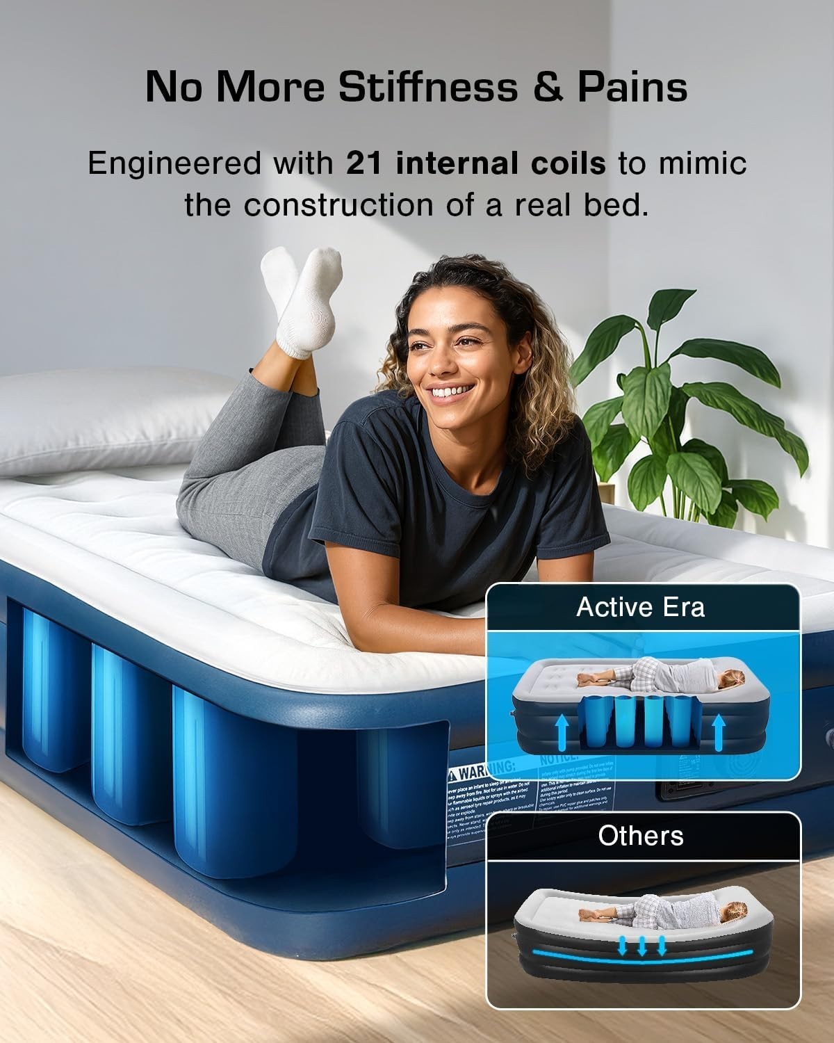 Single Inflatable Air Mattress with Built-In Pump & Flocked Top 188x99x36cm