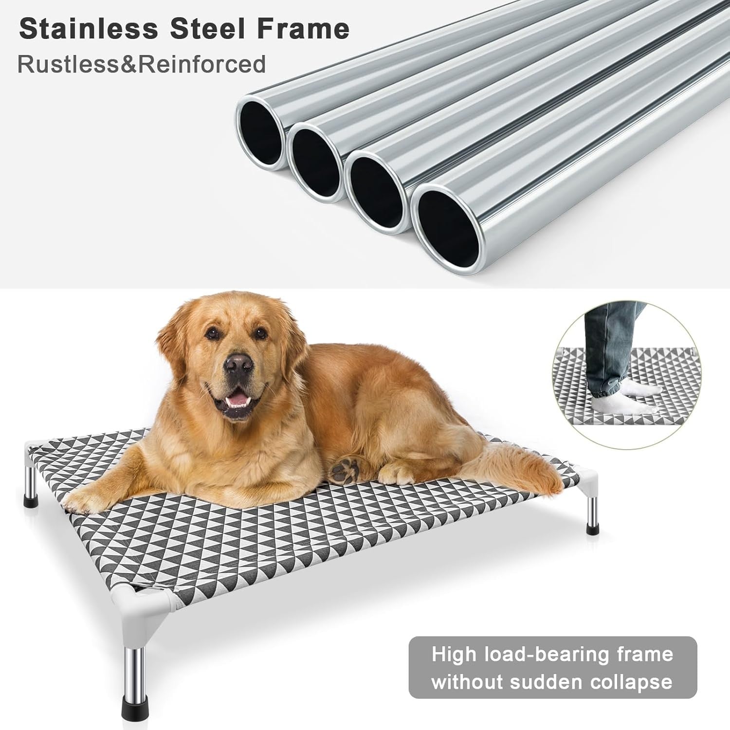 Raised Dog Bed 99x71cm Elevated Outdoor Pet Cot Portable