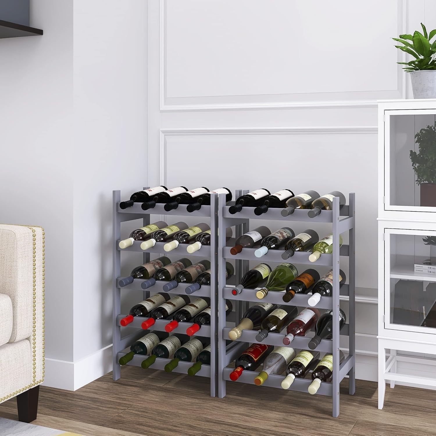 5 Tier Wooden Wine Rack 20 Bottle Free Standing Storage Shelf Grey Kitchen Bar