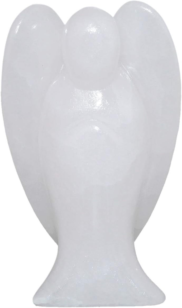 White Jade Crystal Guardian Angel Figurine 3" Carved Healing Stone Gift Decor