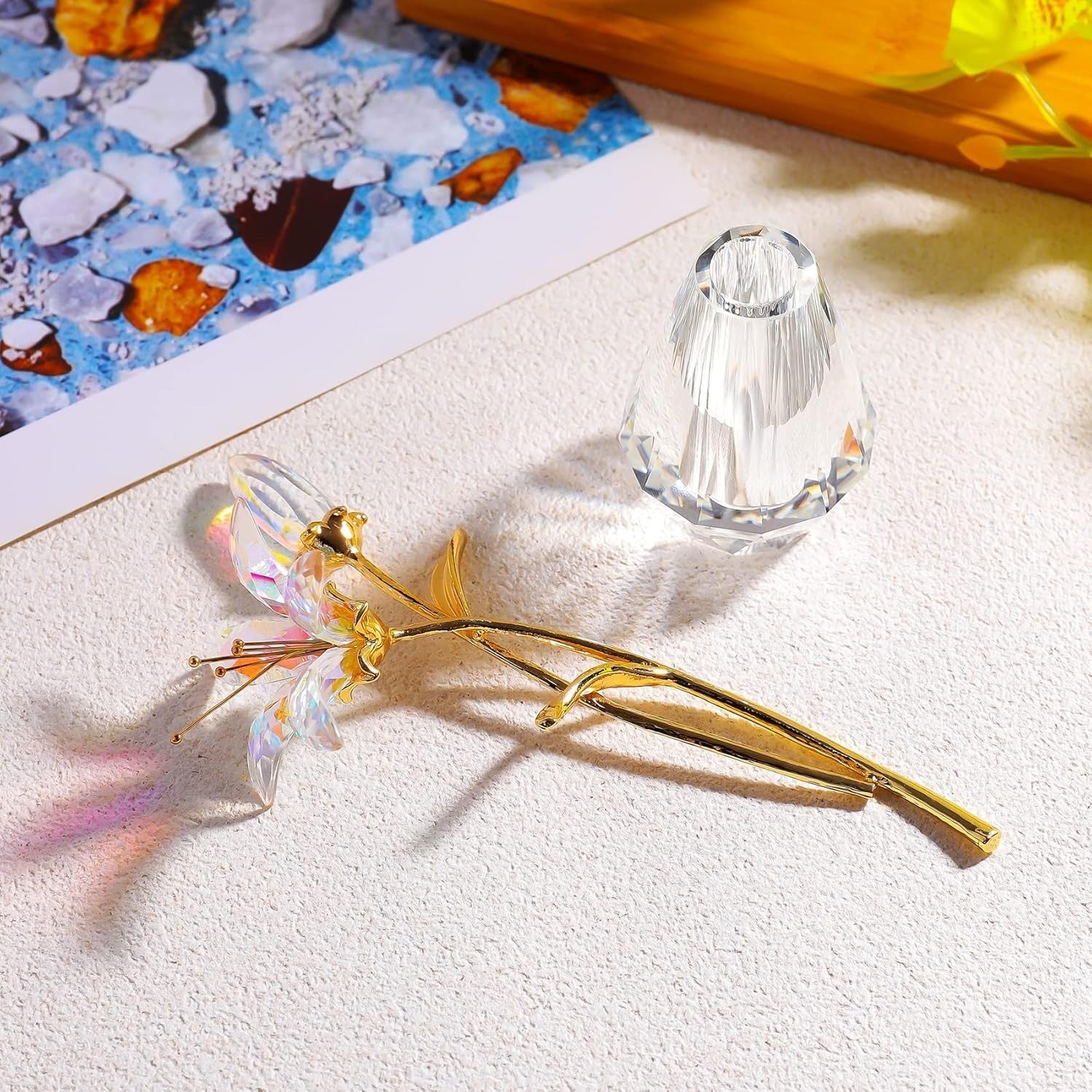 Clear Crystal Lily Flower Ornament • Luxury Glass Vase Figurine