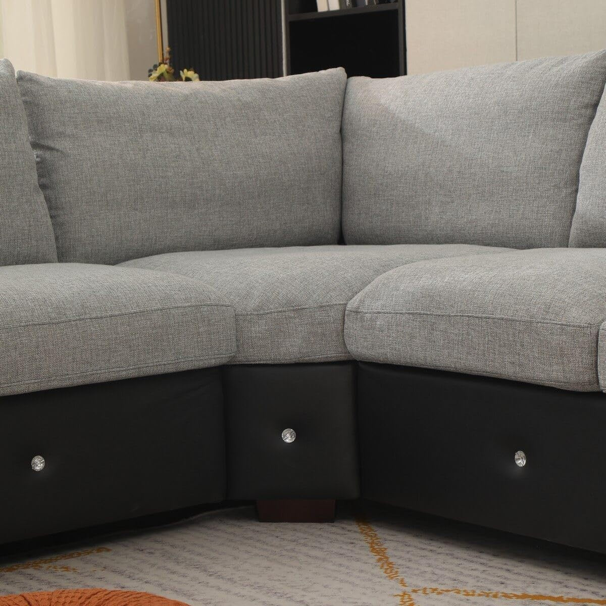 4 Seater Corner Sofa with USB Port & Chaise – Faux Leather Linen, Sturdy Frame