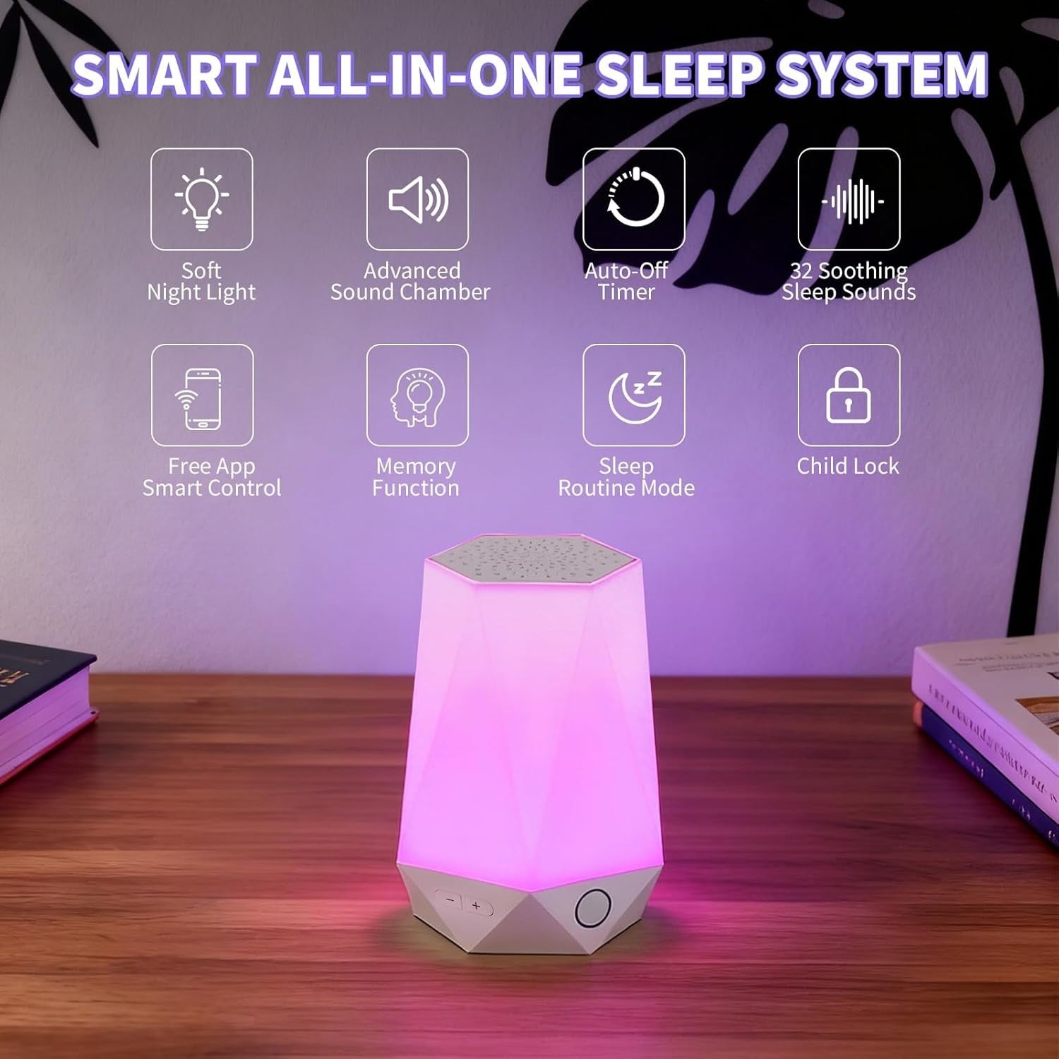 Smart White Noise Machine for Baby & Adults, 32 Sounds, Night Light & App