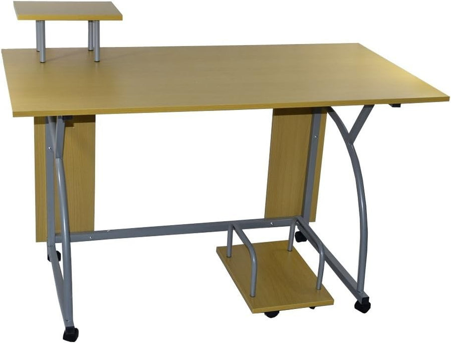 Rolling White Office Desk 120x60cm with Shelves Drawer Compact Workstation