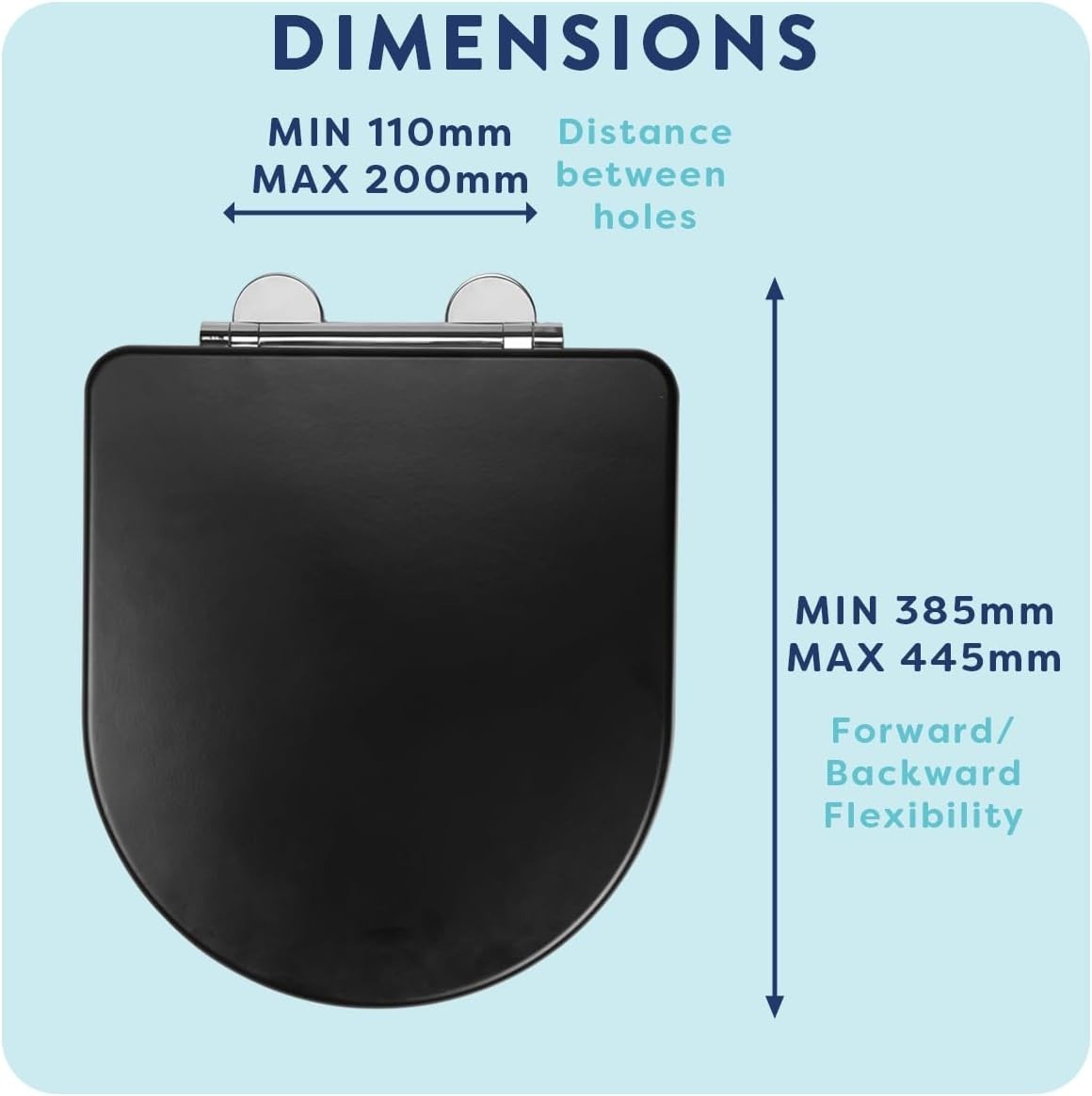 Black D-Shape Wooden Toilet Seat Soft Close Quick Release Antibacterial