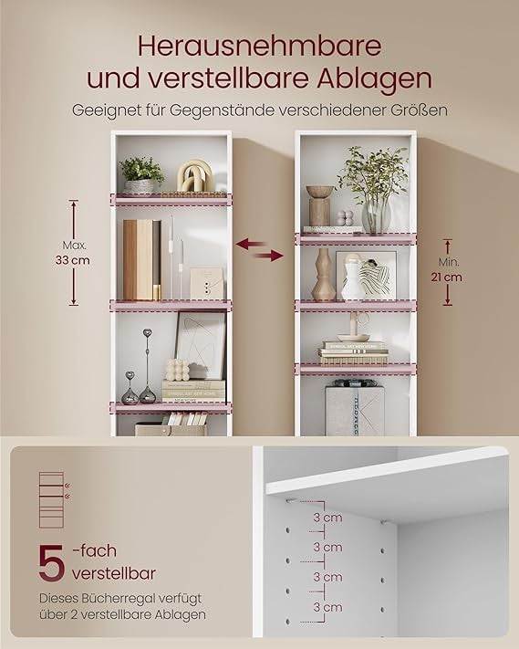 4-Tier White Bookcase Adjustable Shelves Tall Storage Unit Home Office Kids