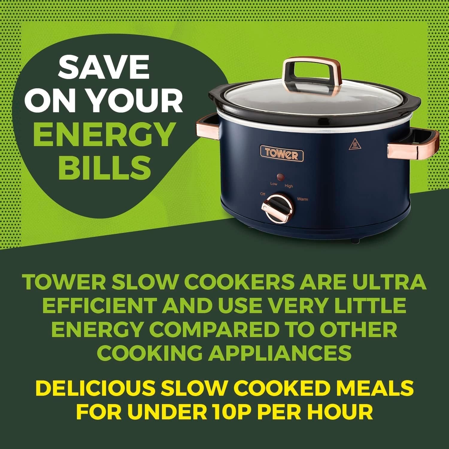 3.5L Electric Slow Cooker, 210W, 3 Heat Settings, Cool Touch Handles, Blue