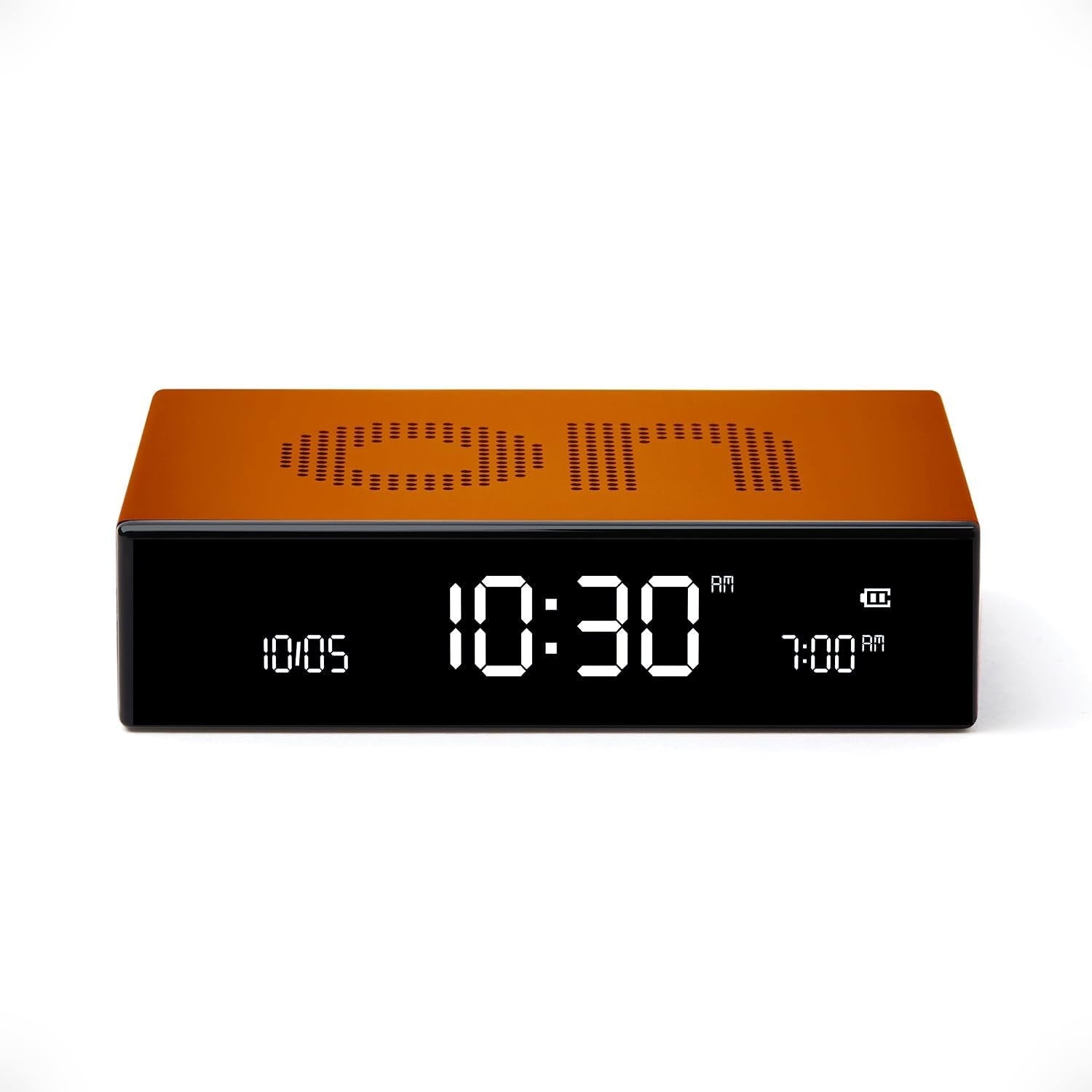 Flip Style Alarm Clock Orange Aluminium Reversible Touch Snooze Rechargeable