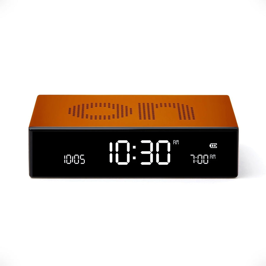 Flip Style Alarm Clock Orange Aluminium Reversible Touch Snooze Rechargeable