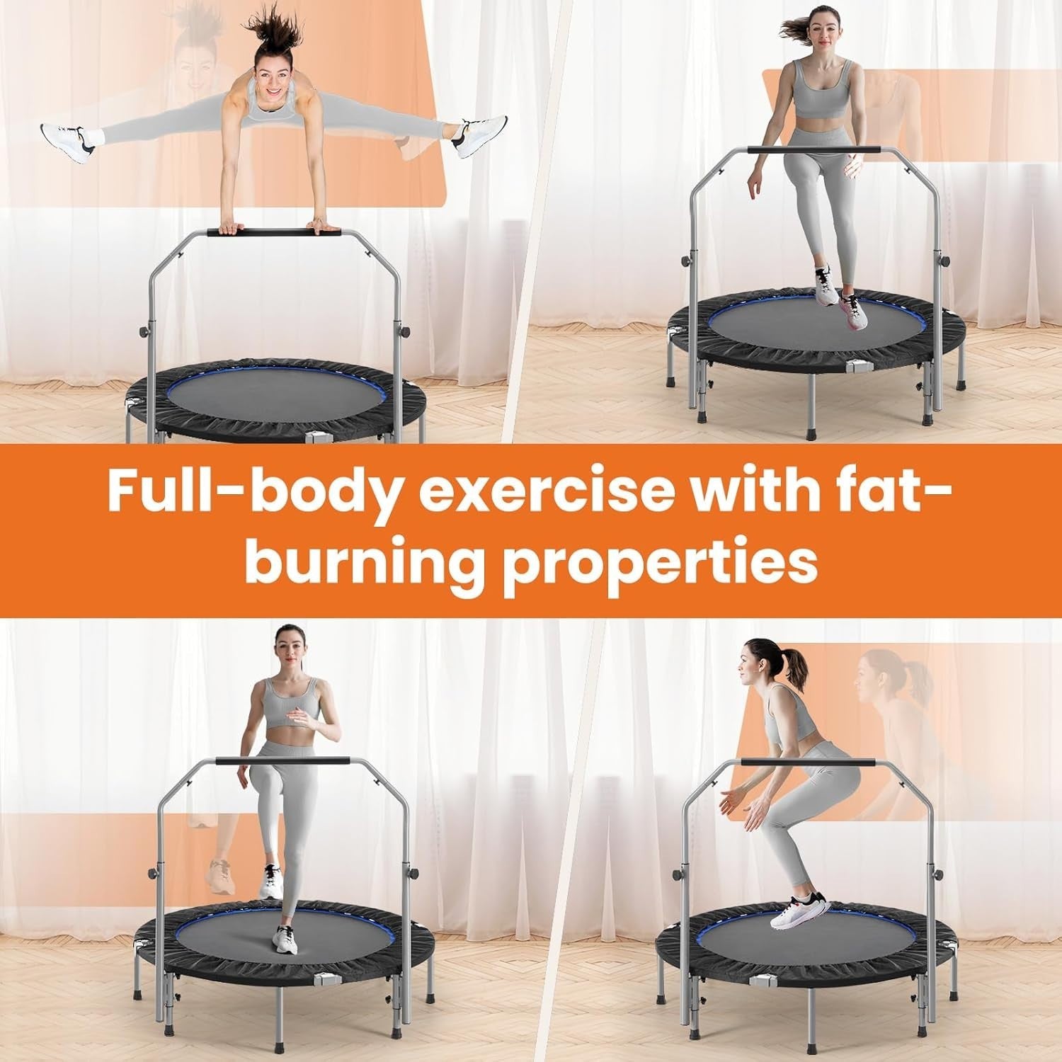 40in Foldable Fitness Rebounder Adjustable Handle Indoor Cardio