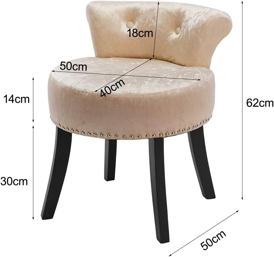 Champagne Velvet Low Back Dressing Table Stool with Wood Legs Footstool