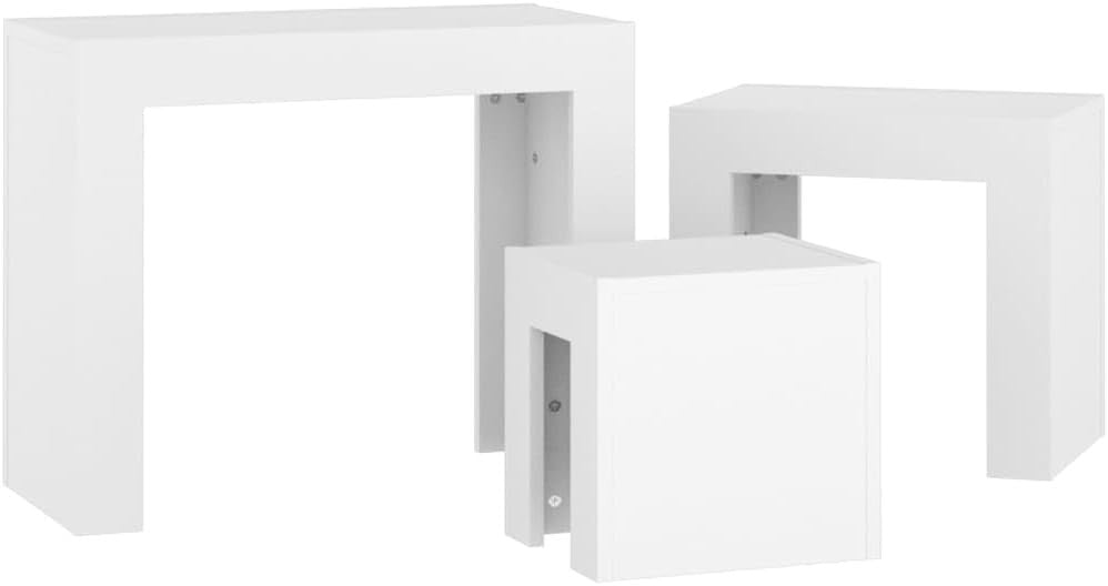 3-in-1 Nesting Coffee Tables Set White Wood Side End Table Nightstand