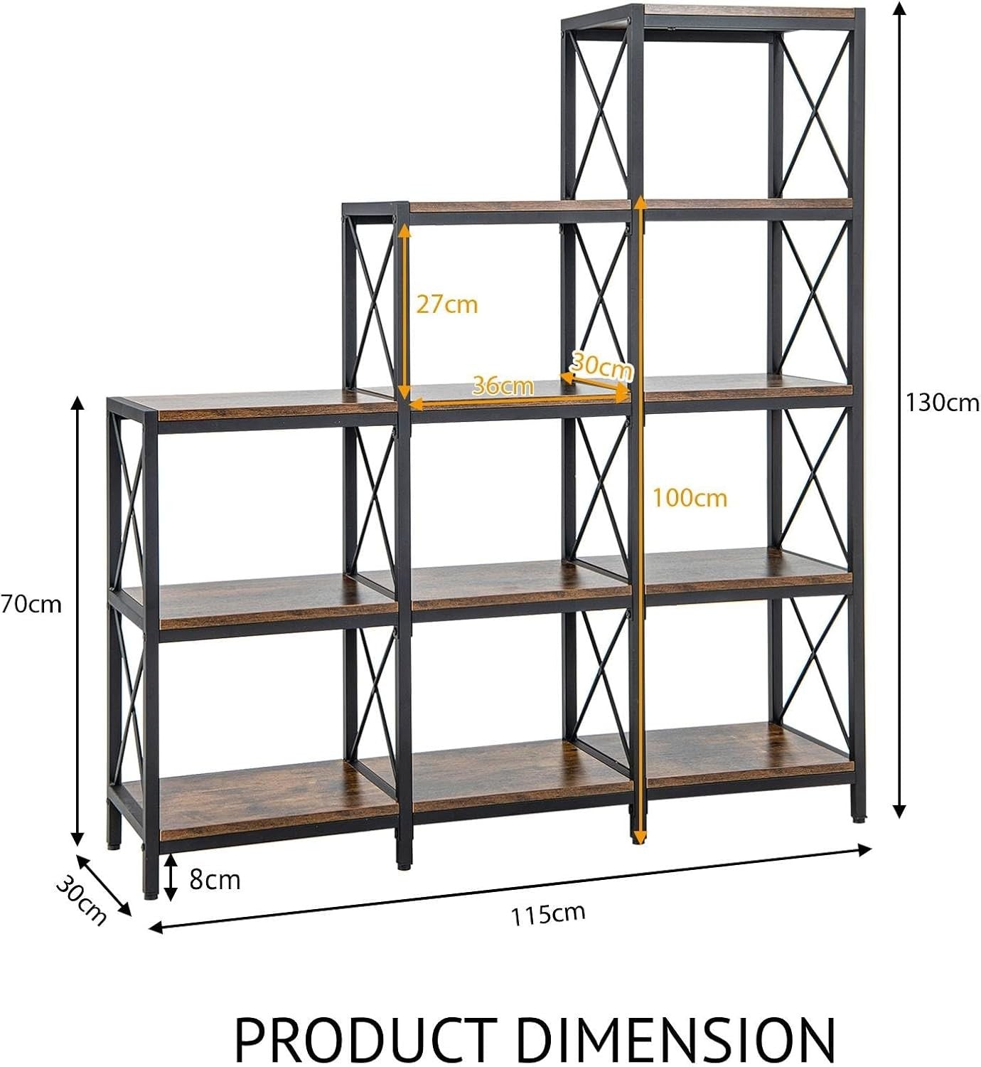 Industrial 4-Tier Bookshelf Storage Rack Rustic Wood Shelving Unit Home Office