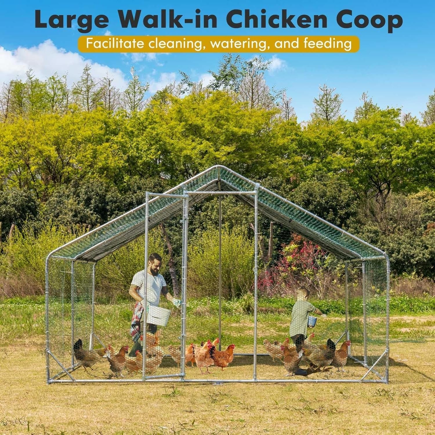 Extra Large Walk In Chicken Coop 3x4m Galvanised Run UV Cover