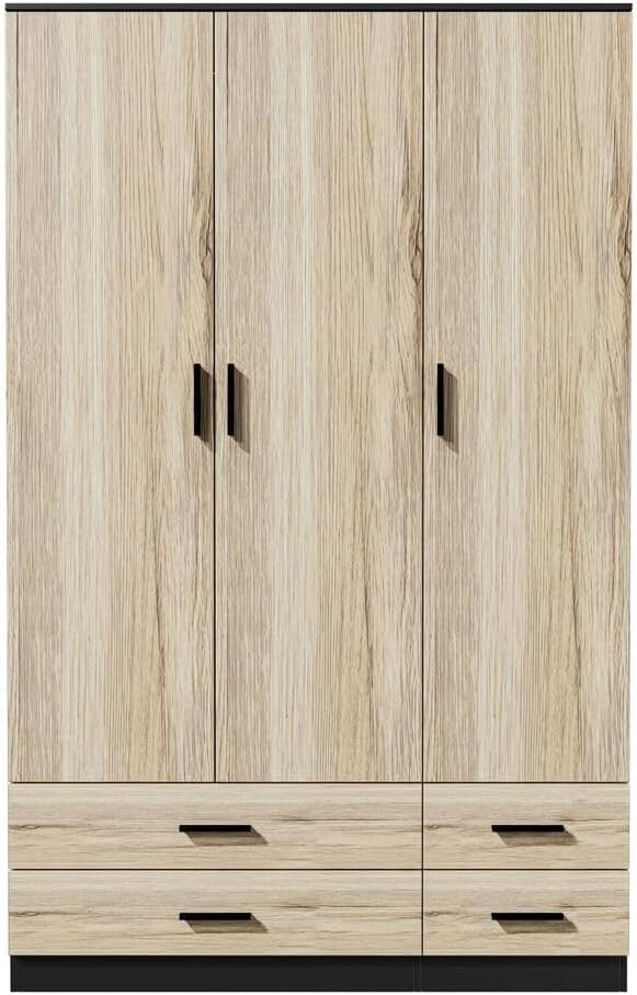 3 Door 4 Drawer Wardrobe Hanging Rail Bedroom Storage Black & Oak Organizer